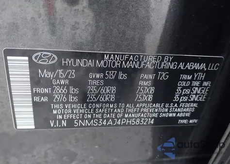 2023 Hyundai Santa Fe Sel z USA, uszkodzony, nr VIN 5NMS34AJ4PH583214